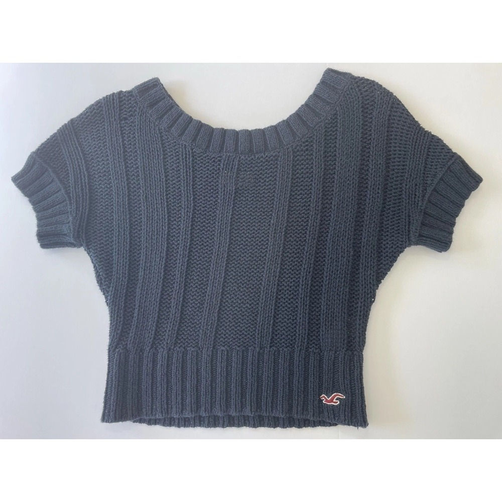 Hollister Womens Short Sleeve Chunky Knit Sweater Blue Ribbed‎ Y2K Mallcore Sz L